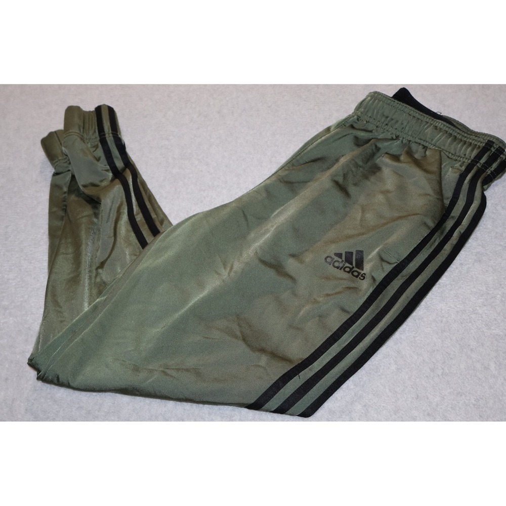 Adidas Track Pants Mens Large Olive Green Black 3-Stripe Joggers Gym Workout